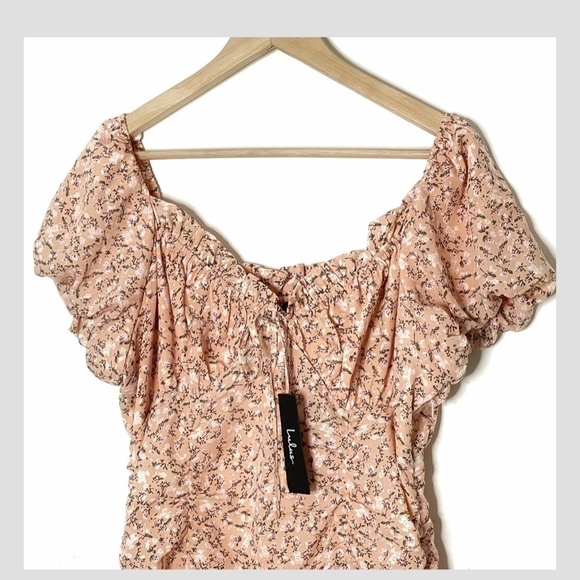 NWT Lulus Reason To Be Dress Ditsy Floral Off Shoulder Ruched Mini Dress Size L - Picture 10 of 11